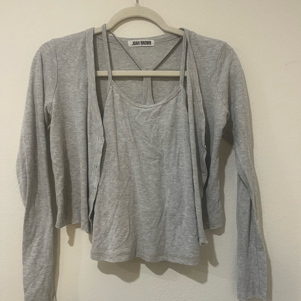 Joah Brown Ribbed Cardigan and Cami